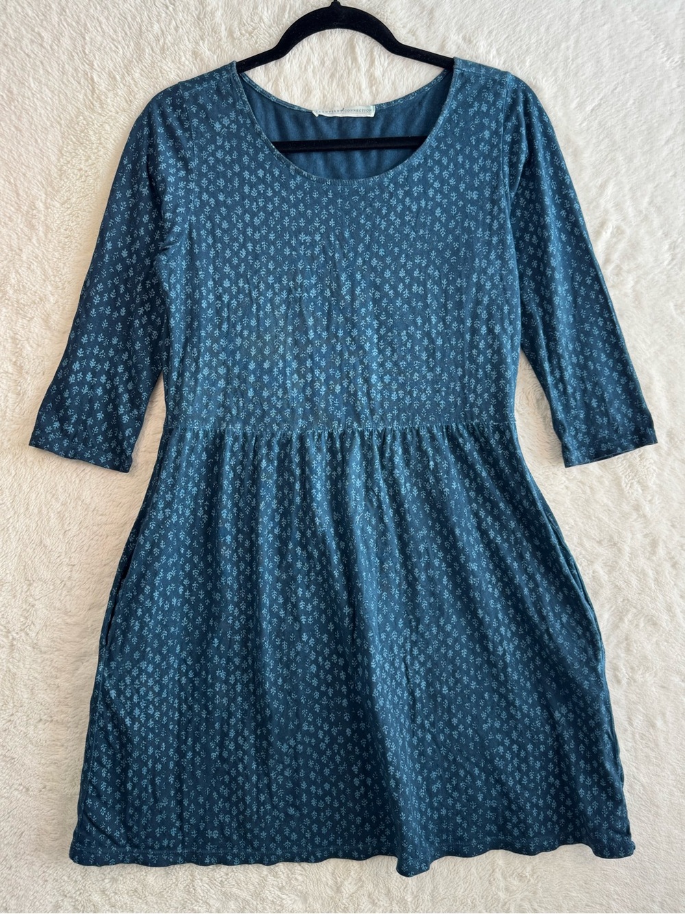 Peruvian Connection Mini Dress Women’s XS Blue Floral Pockets Boho Cottagecore